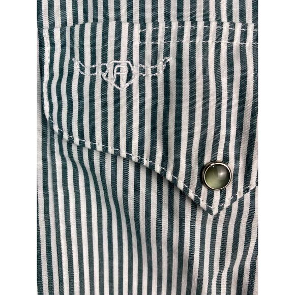 Flying R Ranchwear by Ruddock Men's 15-33 Green Striped Pearl Snap Western Shirt - Picture 3 of 7